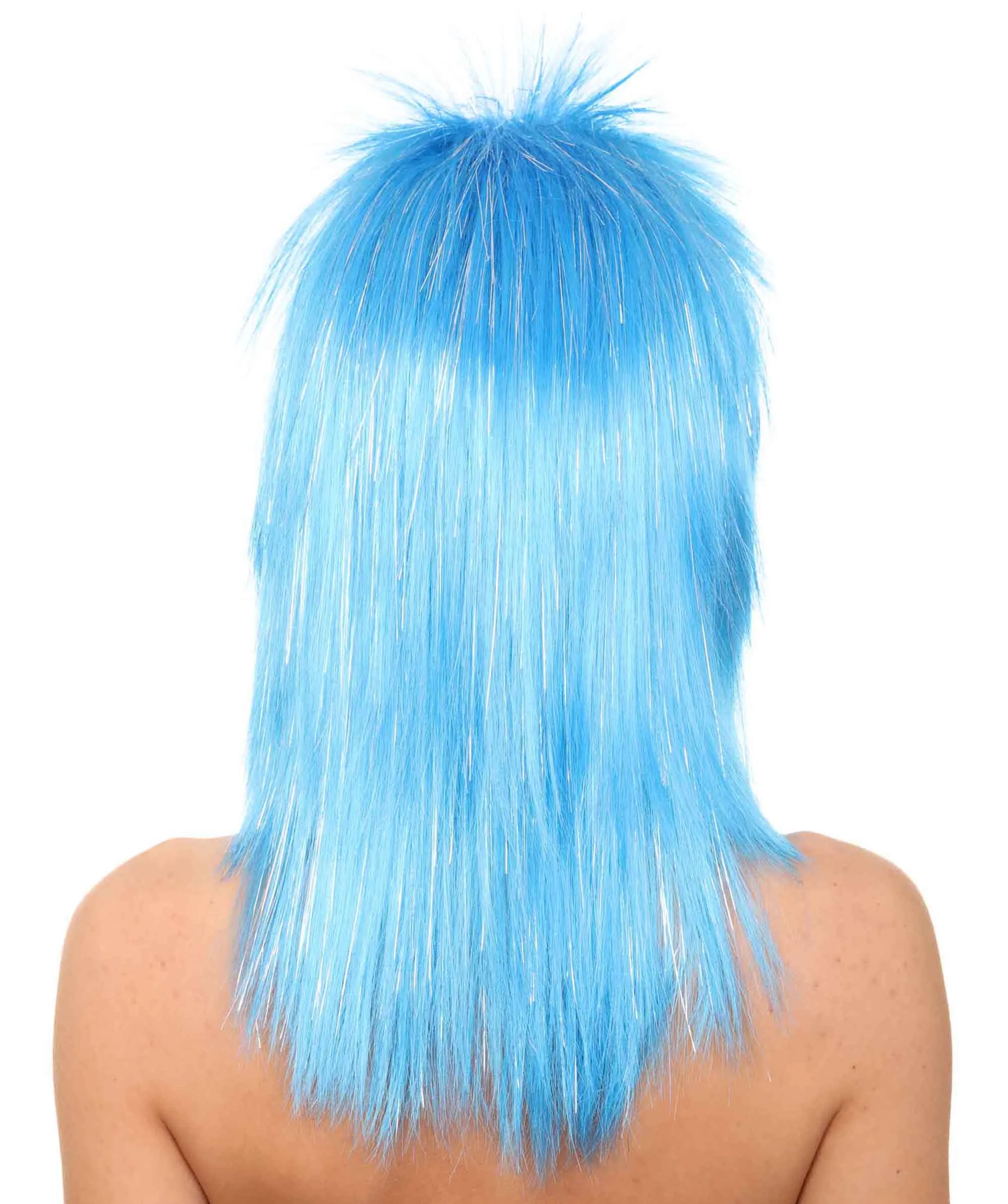 Blue 80's Rocking Diva Tinsel Womens Wig | Movie Cosplay Halloween Wig | Premium Breathable Capless Cap