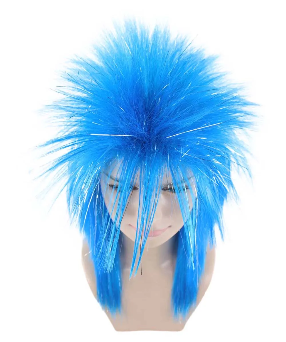 Blue 80's Rocking Diva Tinsel Womens Wig | Movie Cosplay Halloween Wig | Premium Breathable Capless Cap