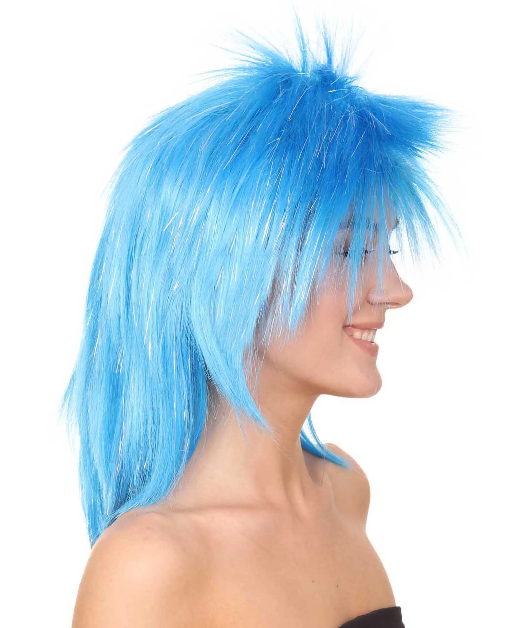 Blue 80's Rocking Diva Tinsel Womens Wig | Movie Cosplay Halloween Wig | Premium Breathable Capless Cap