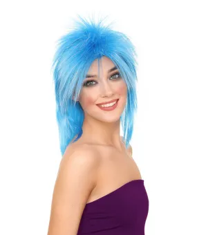 Blue 80's Rocking Diva Tinsel Womens Wig | Movie Cosplay Halloween Wig | Premium Breathable Capless Cap