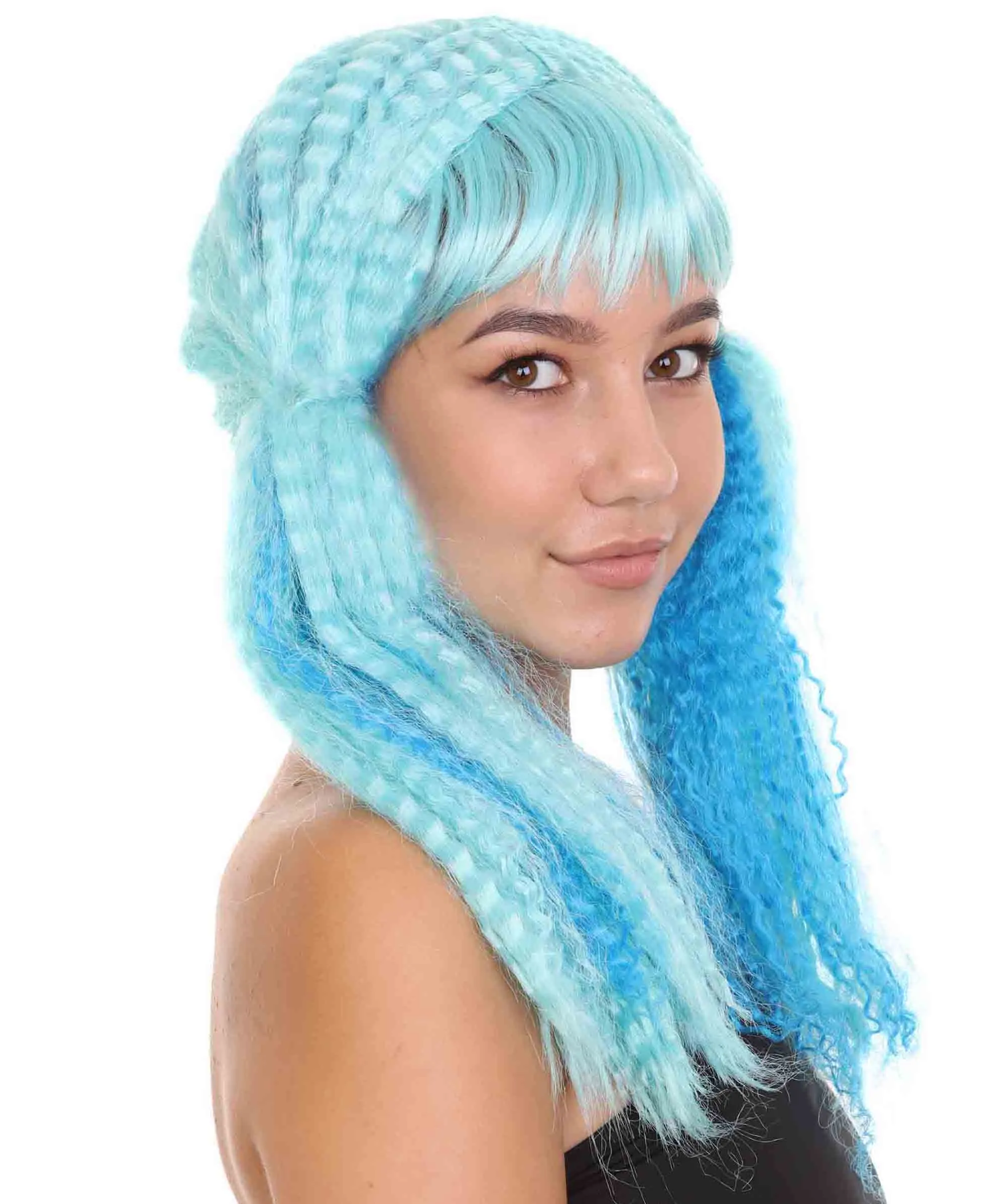 Blue Mix Color Doll Womens Wig | Long Cosplay Halloween Wig | Premium Breathable Capless Cap