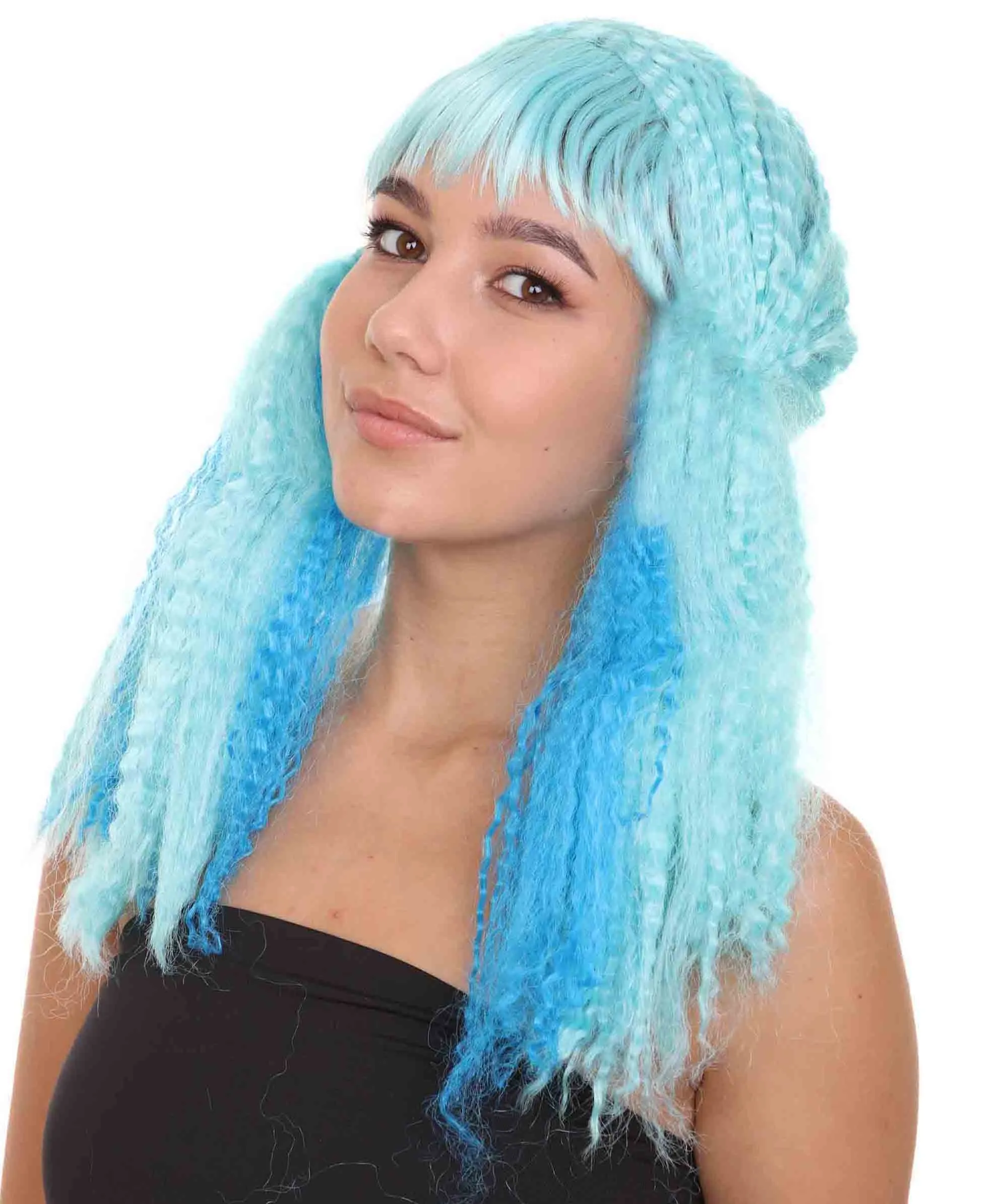 Blue Mix Color Doll Womens Wig | Long Cosplay Halloween Wig | Premium Breathable Capless Cap