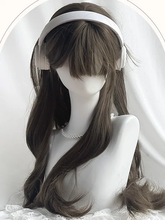 Brown Long Wavy Synthetic Wig With Bangs