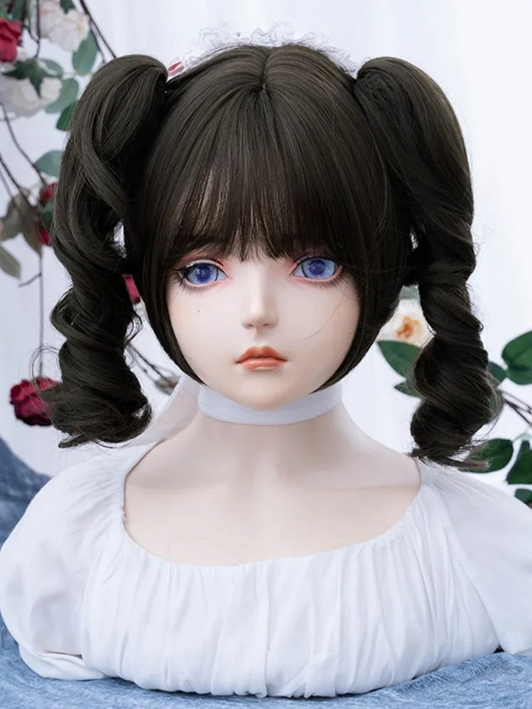Brown Short Bob Cut Synthetic Wig With Double Ponytail Claw Clips