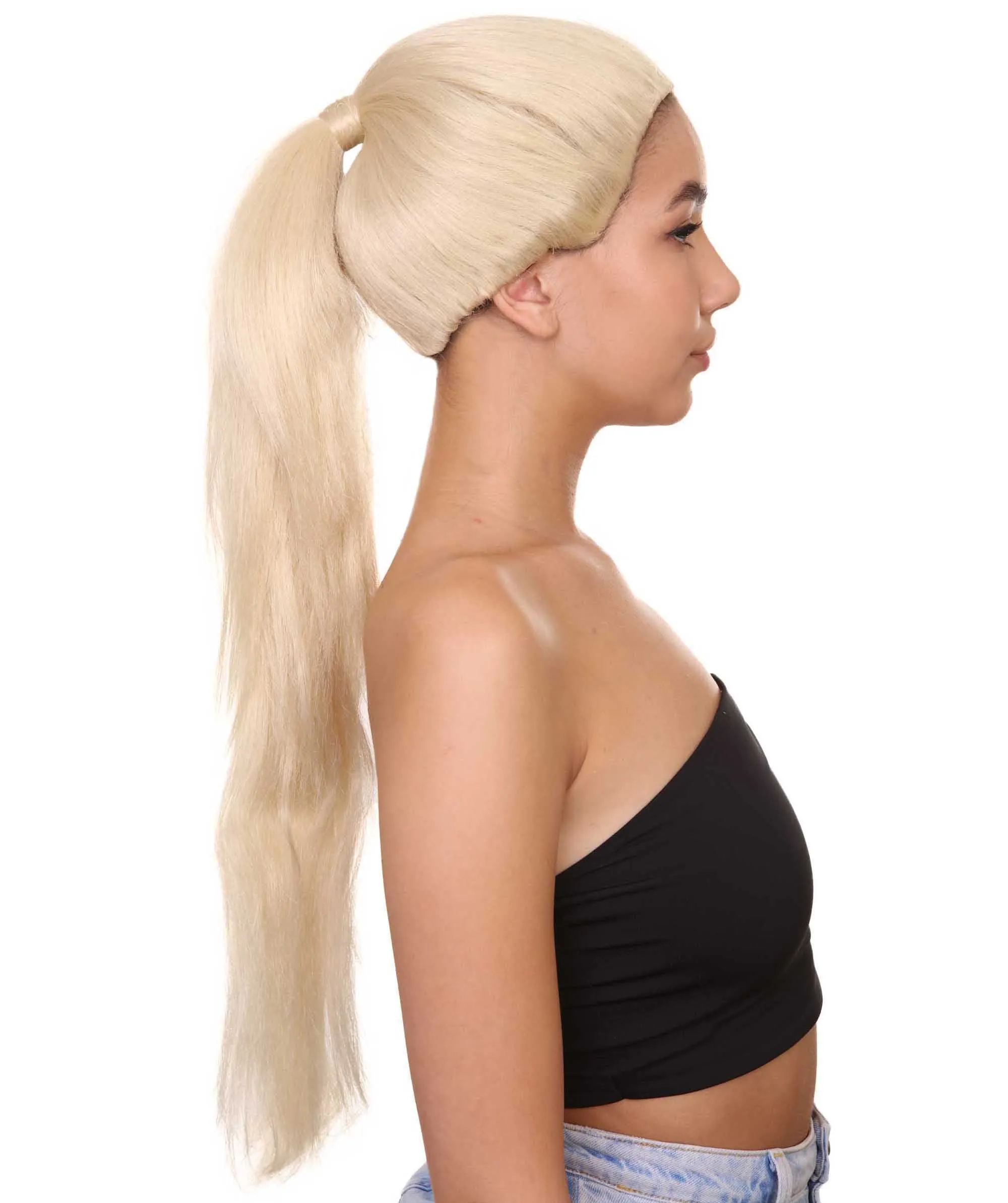 Celebrity Singer Wig , Blue 80's Pop Star One Side Ponytail Celebrity Wig , Premium Breathable Capless Cap