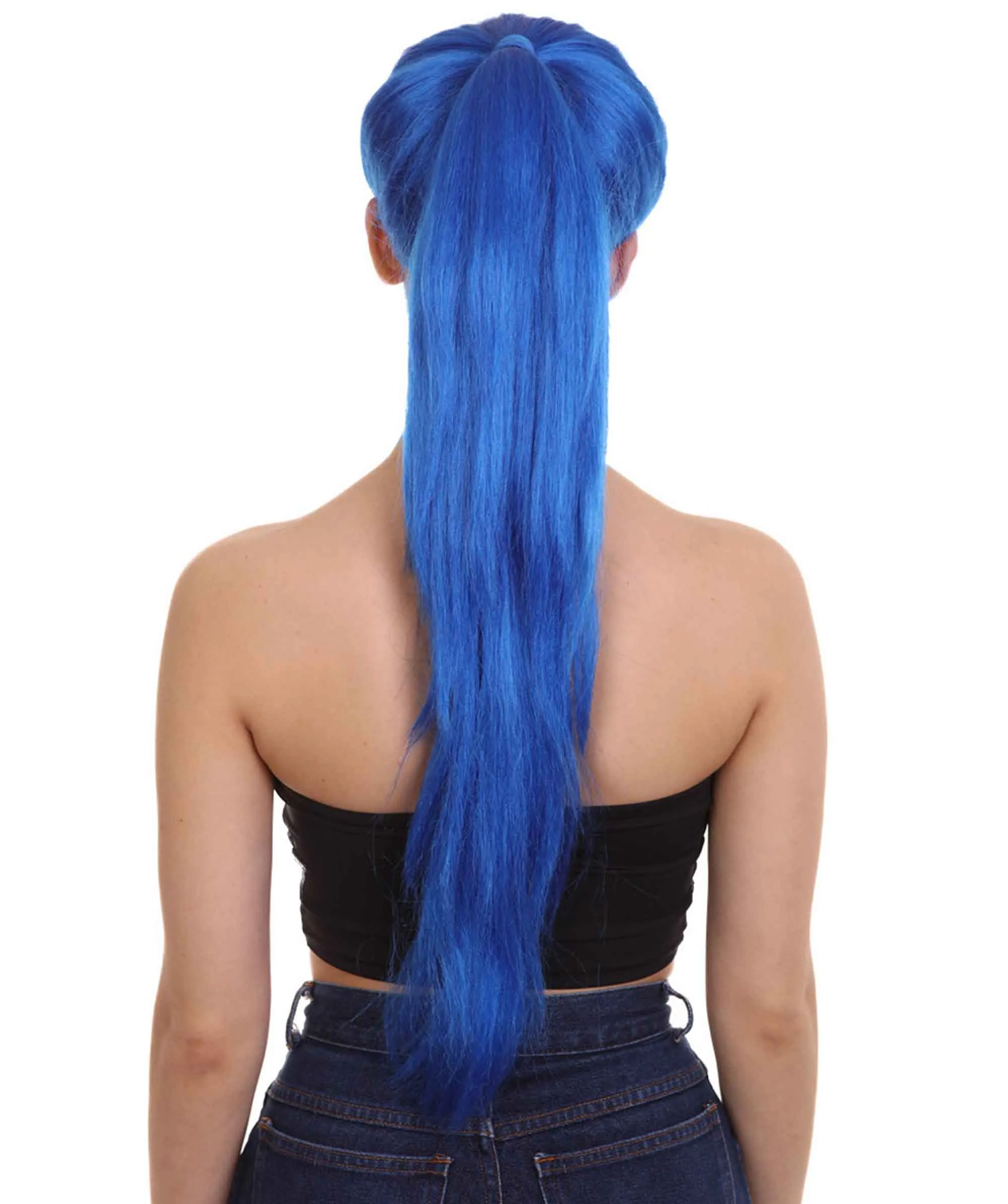 Celebrity Singer Wig , Blue 80's Pop Star One Side Ponytail Celebrity Wig , Premium Breathable Capless Cap