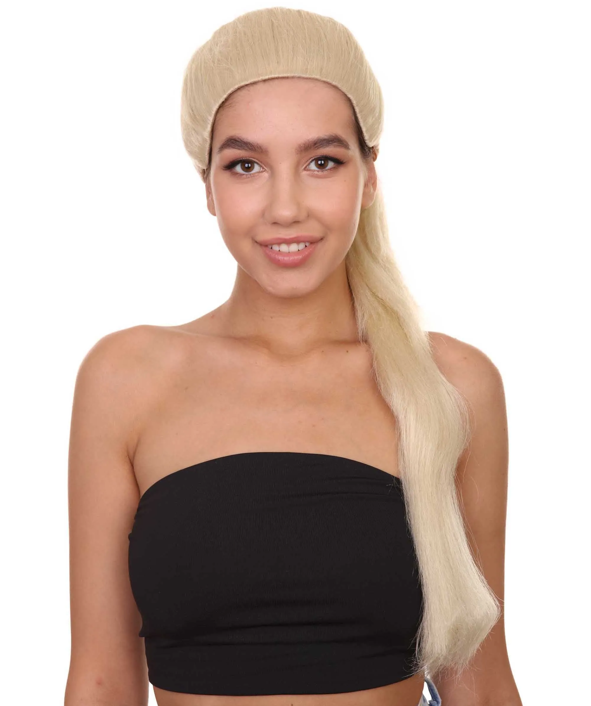 Celebrity Singer Wig , Blue 80's Pop Star One Side Ponytail Celebrity Wig , Premium Breathable Capless Cap