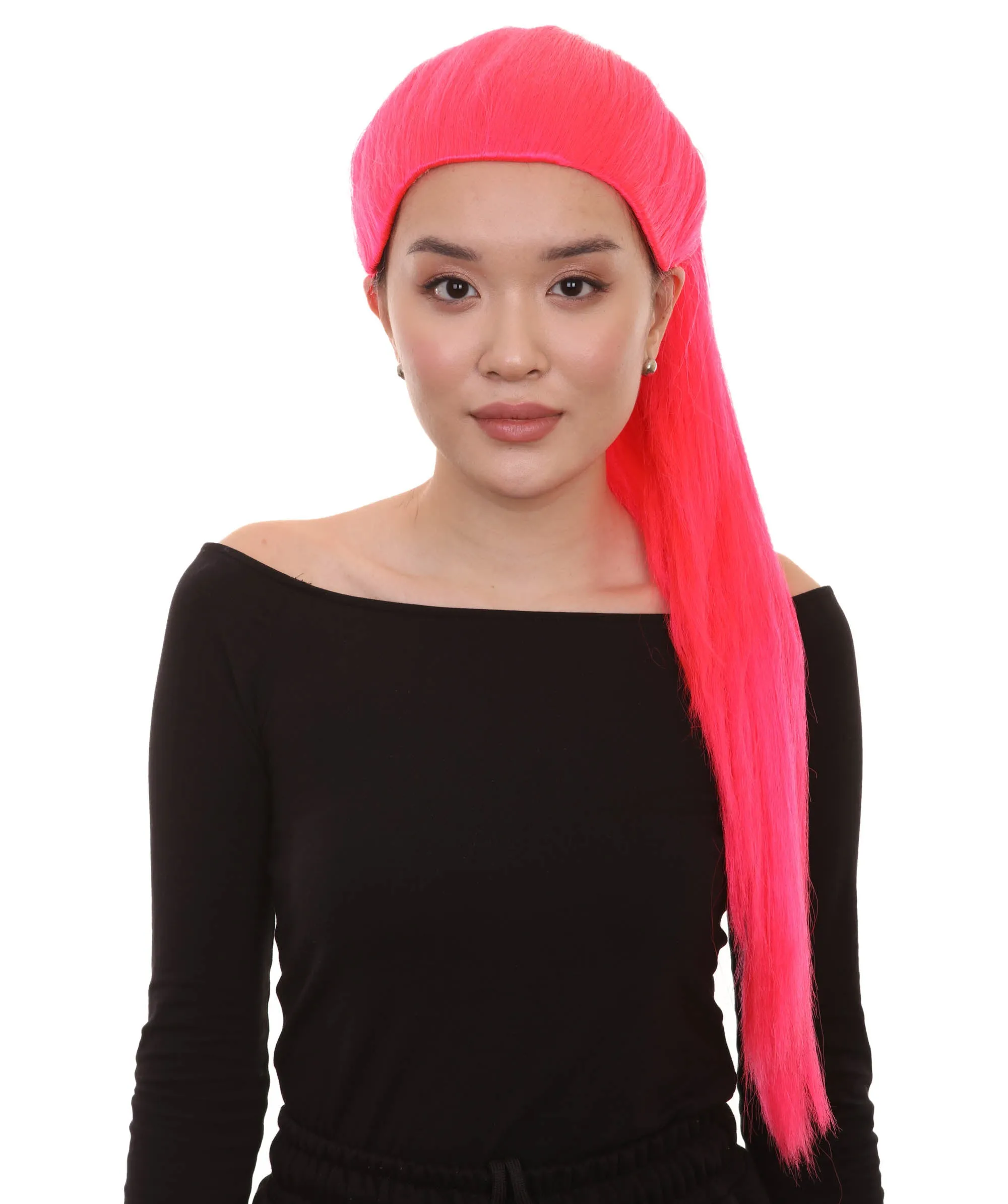 Celebrity Singer Wig , Blue 80's Pop Star One Side Ponytail Celebrity Wig , Premium Breathable Capless Cap