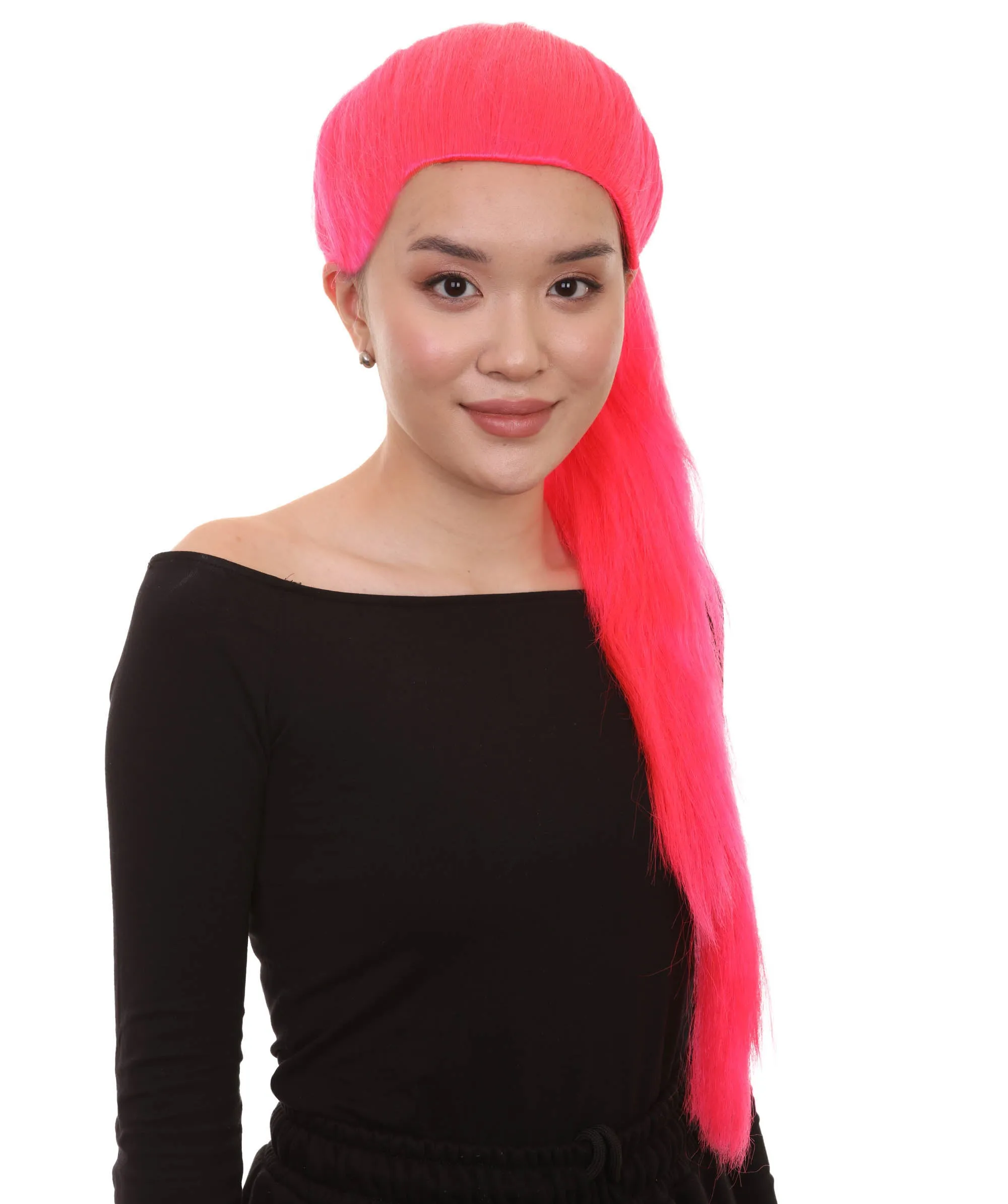 Celebrity Singer Wig , Blue 80's Pop Star One Side Ponytail Celebrity Wig , Premium Breathable Capless Cap