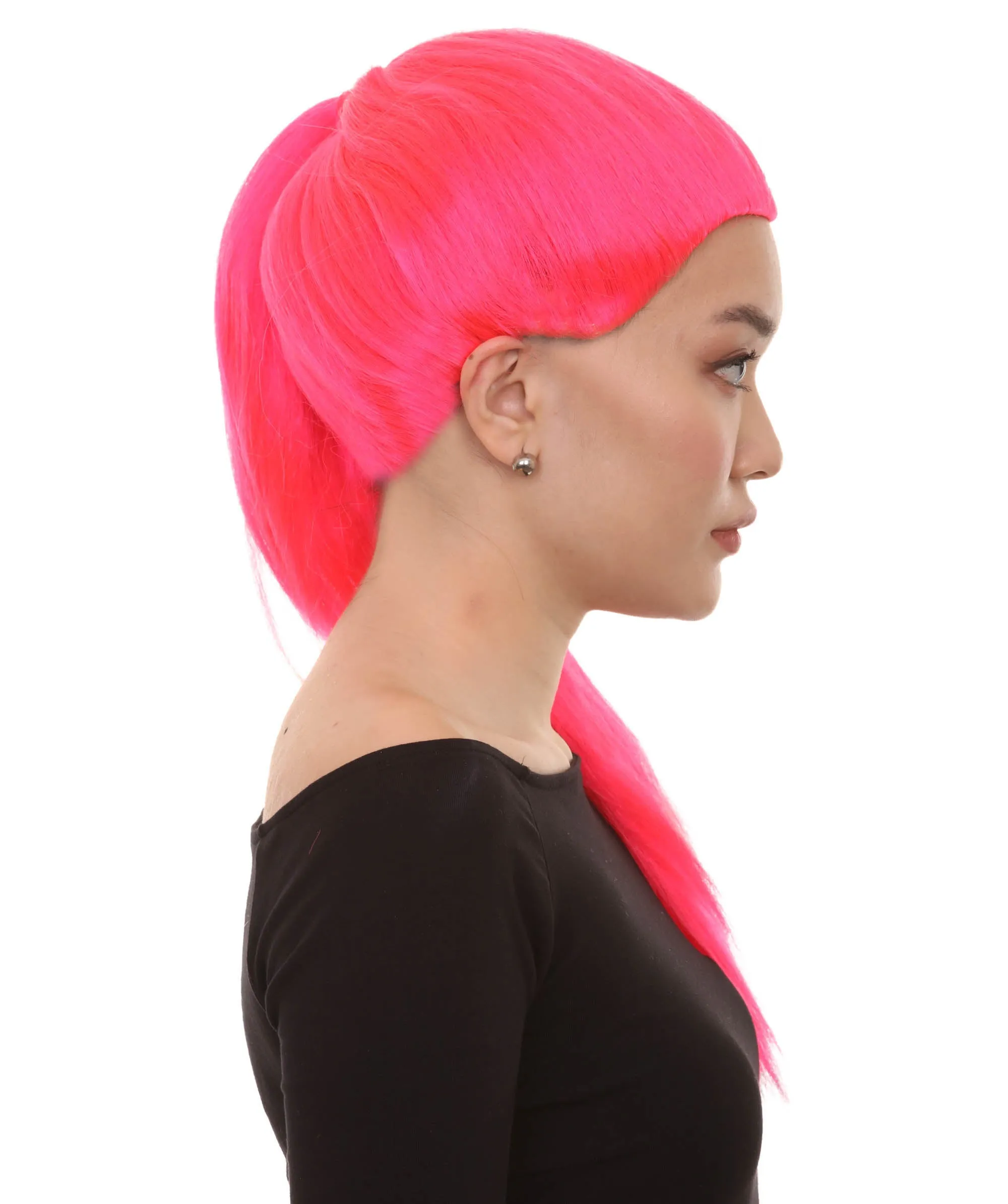Celebrity Singer Wig , Blue 80's Pop Star One Side Ponytail Celebrity Wig , Premium Breathable Capless Cap