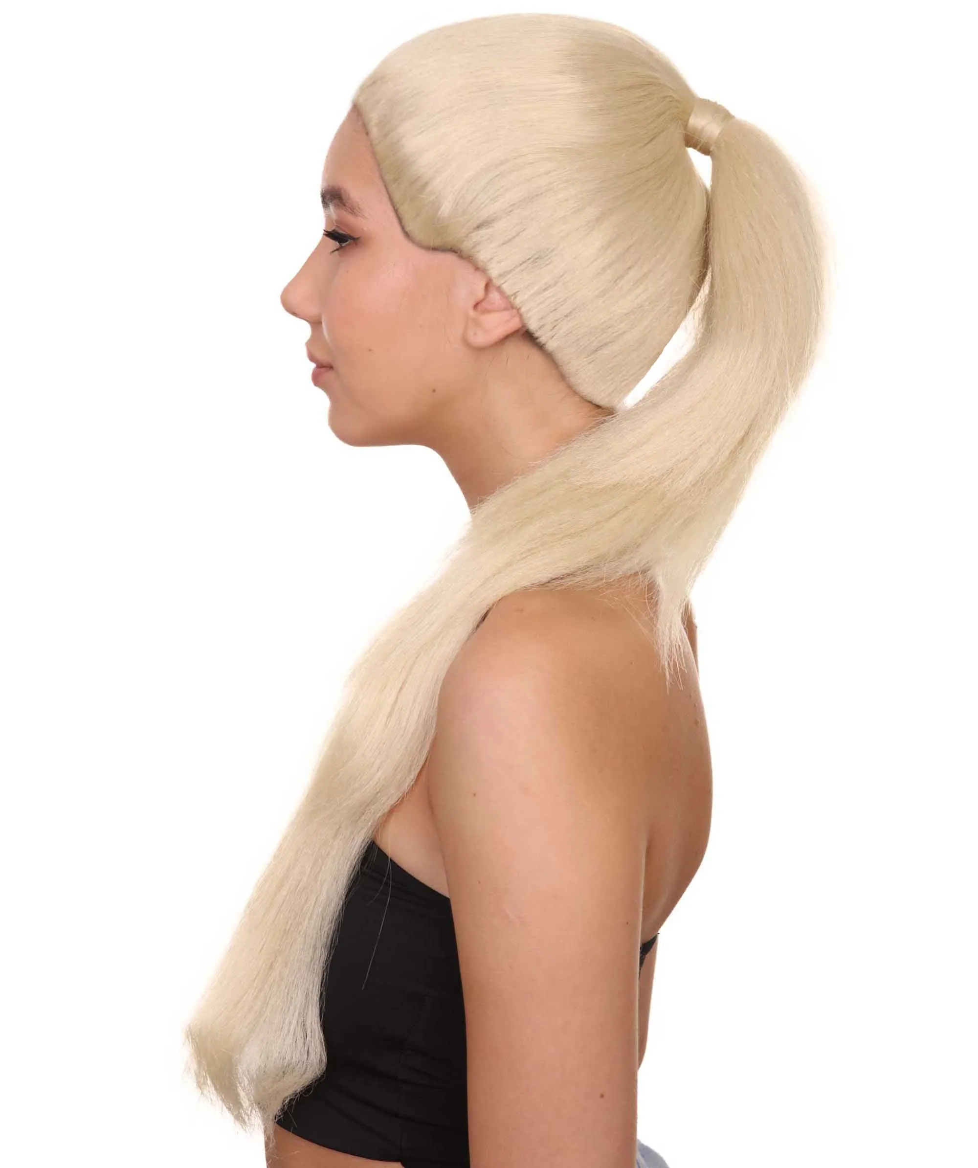 Celebrity Singer Wig , Blue 80's Pop Star One Side Ponytail Celebrity Wig , Premium Breathable Capless Cap