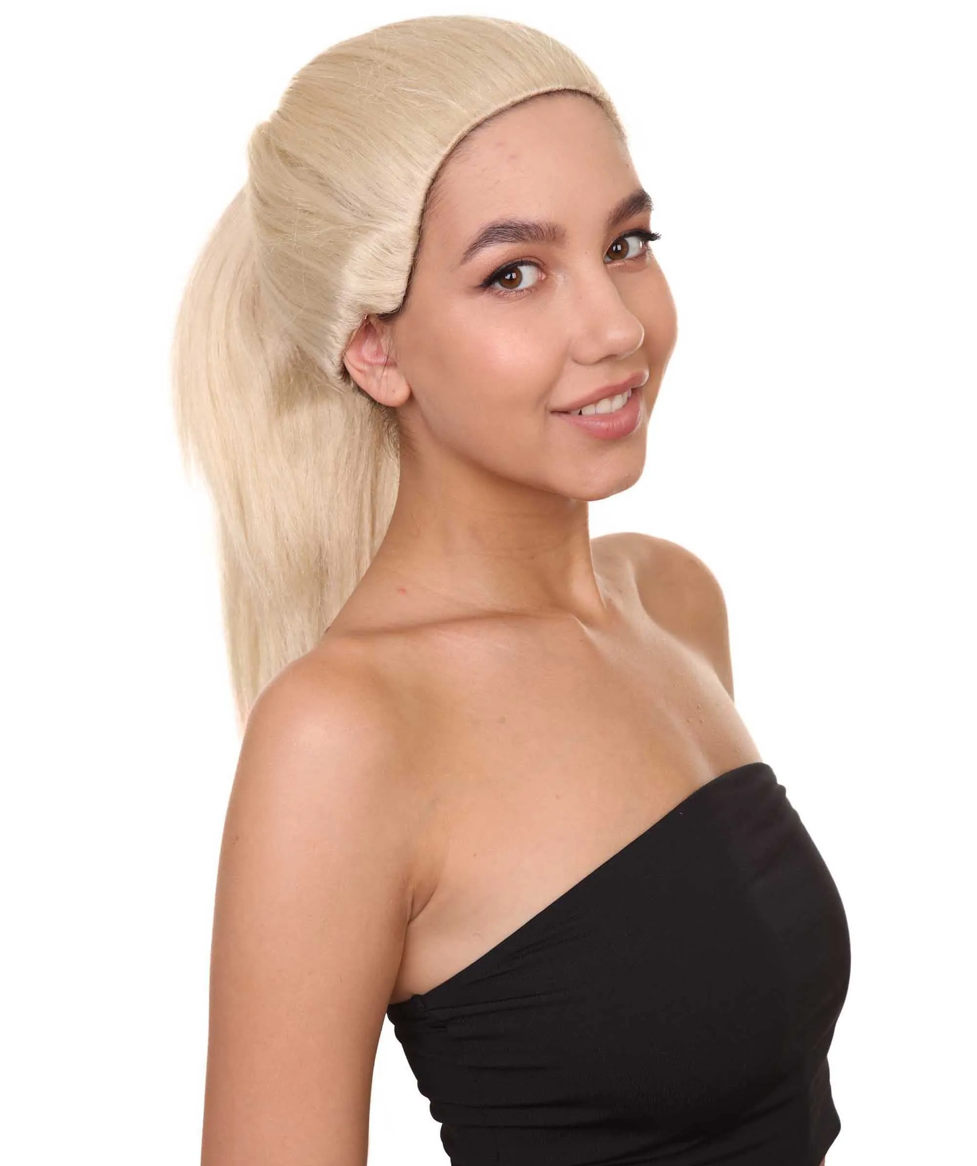 Celebrity Singer Wig , Blue 80's Pop Star One Side Ponytail Celebrity Wig , Premium Breathable Capless Cap