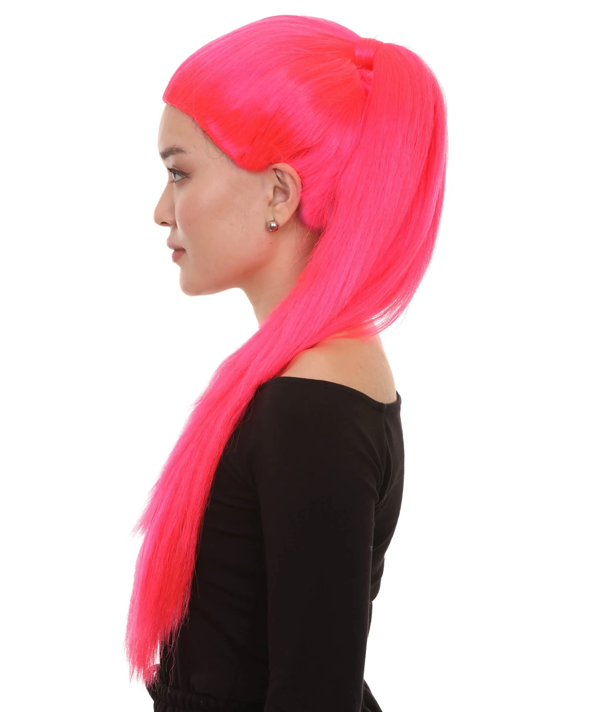Celebrity Singer Wig , Blue 80's Pop Star One Side Ponytail Celebrity Wig , Premium Breathable Capless Cap