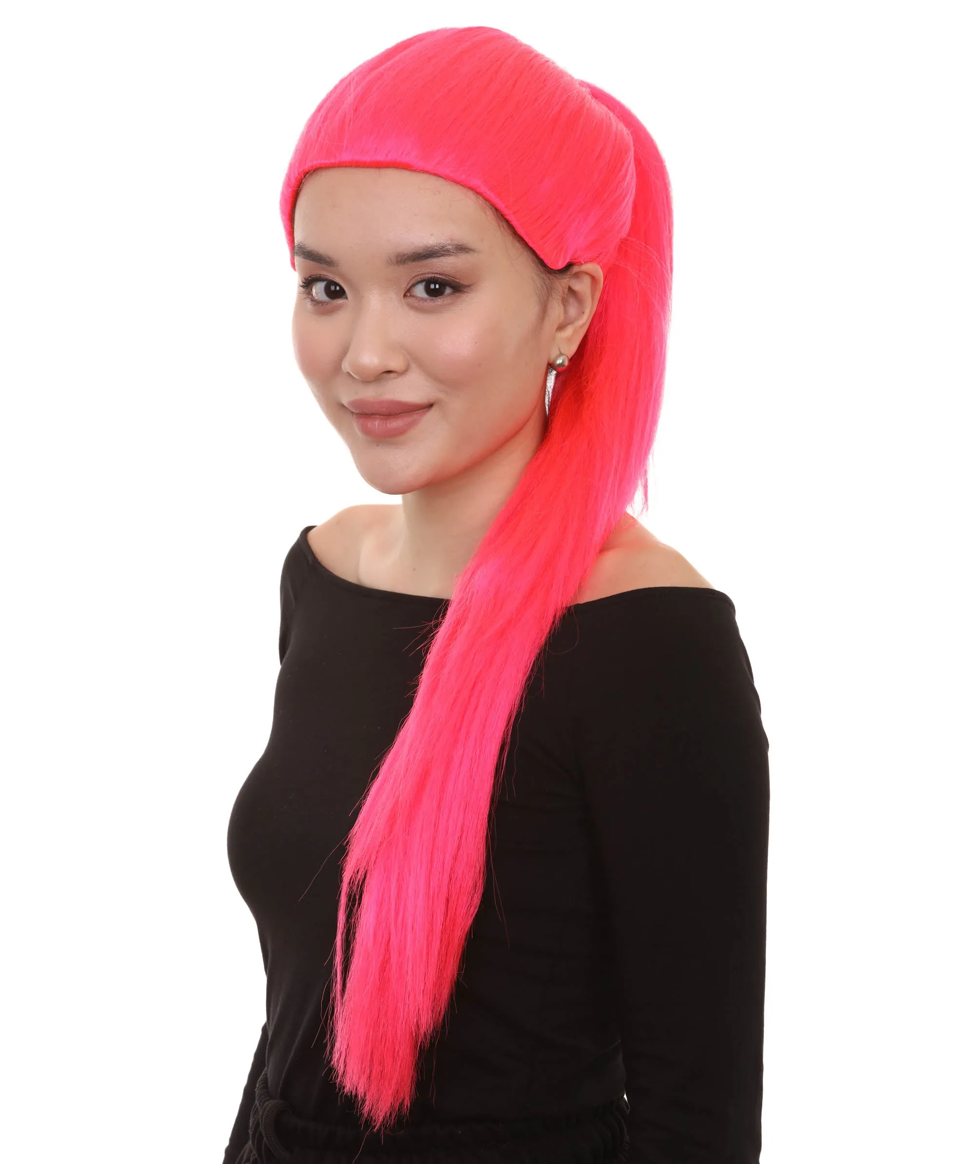 Celebrity Singer Wig , Blue 80's Pop Star One Side Ponytail Celebrity Wig , Premium Breathable Capless Cap