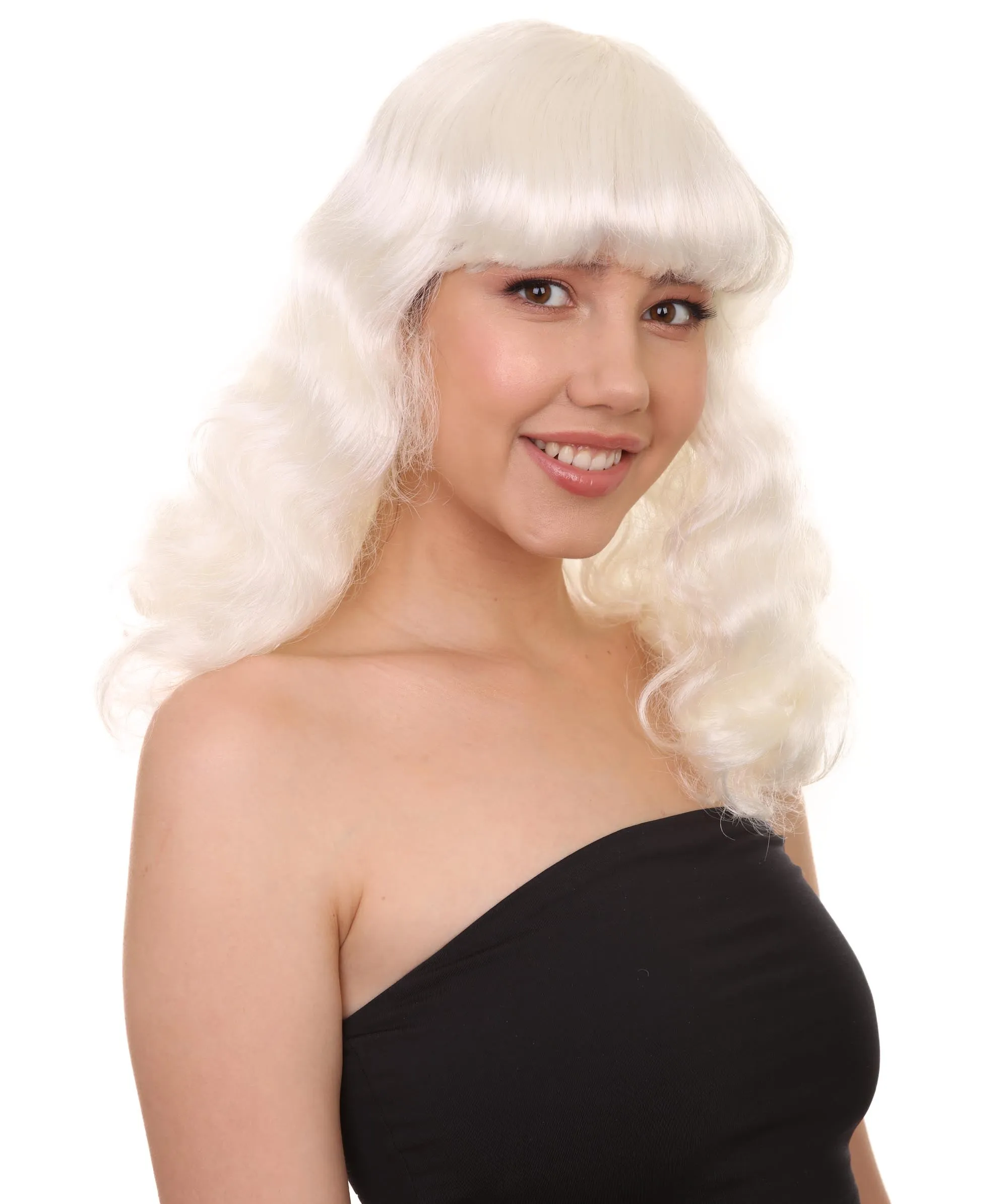 Celebrity Womens wig , Pop Singer Celebrity White Fancy Party Event Ready Halloween Wig , Premium Breathable Capless Cap
