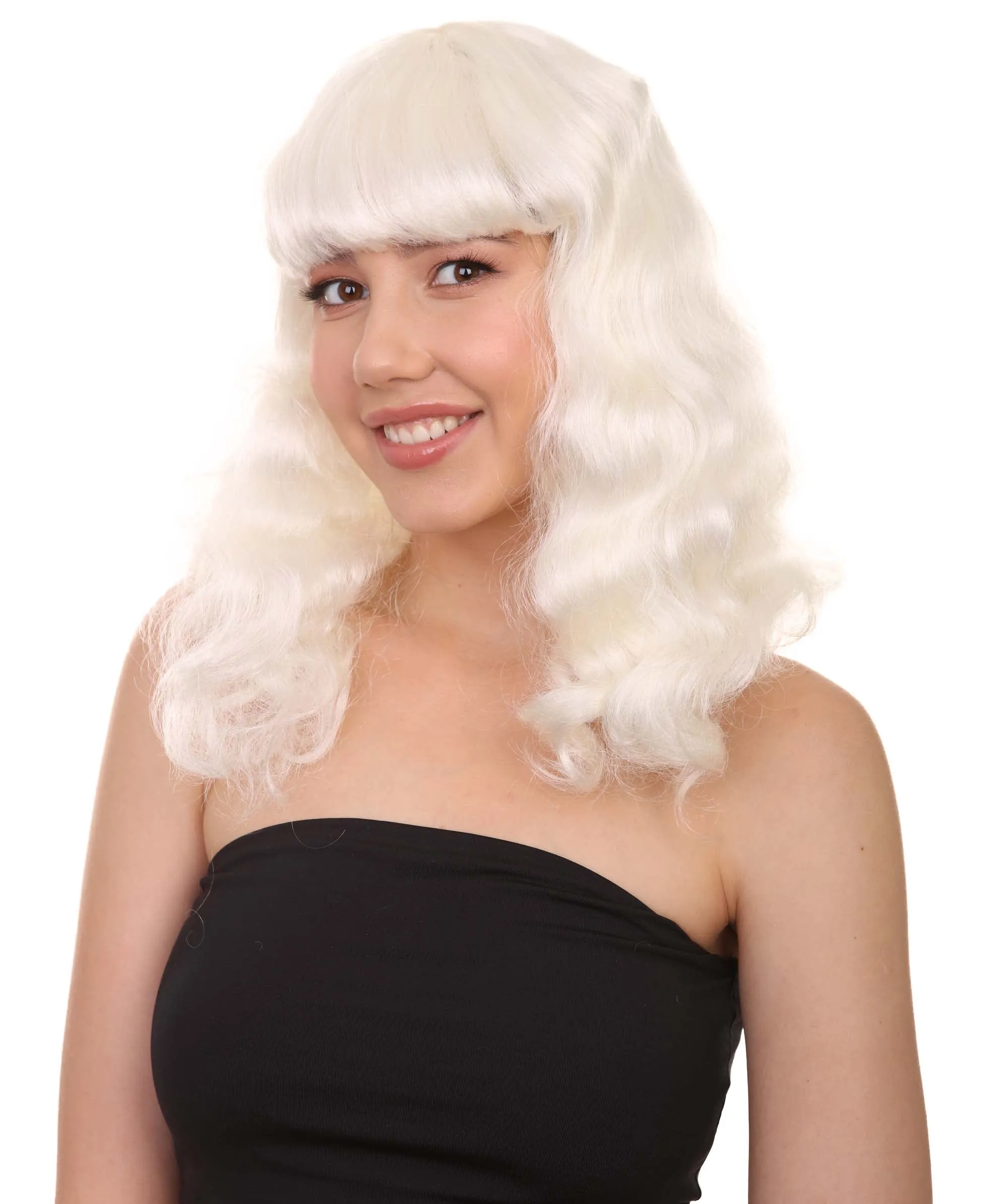 Celebrity Womens wig , Pop Singer Celebrity White Fancy Party Event Ready Halloween Wig , Premium Breathable Capless Cap