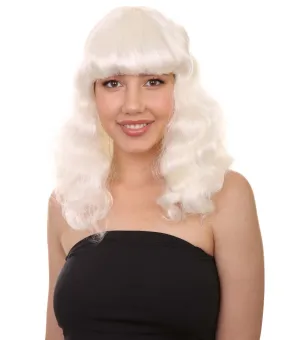 Celebrity Womens wig , Pop Singer Celebrity White Fancy Party Event Ready Halloween Wig , Premium Breathable Capless Cap