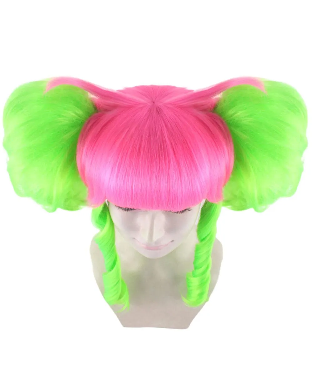 Circus Sweetie Clown Women's Wig | Ping Green Party Event Ready Cosplay Halloween Wigs | Premium Breathable Capless Cap