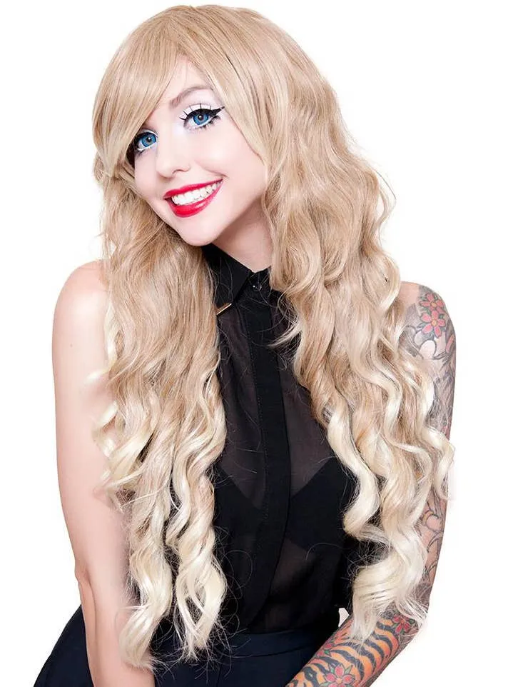 Classic Long Curly Blonde Ombre Womens Fashion Wig