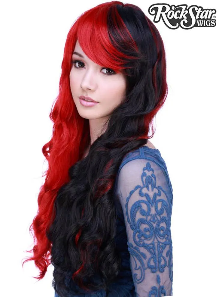 Classic Wavy Womens Red and Black Deluxe Fashion Wig