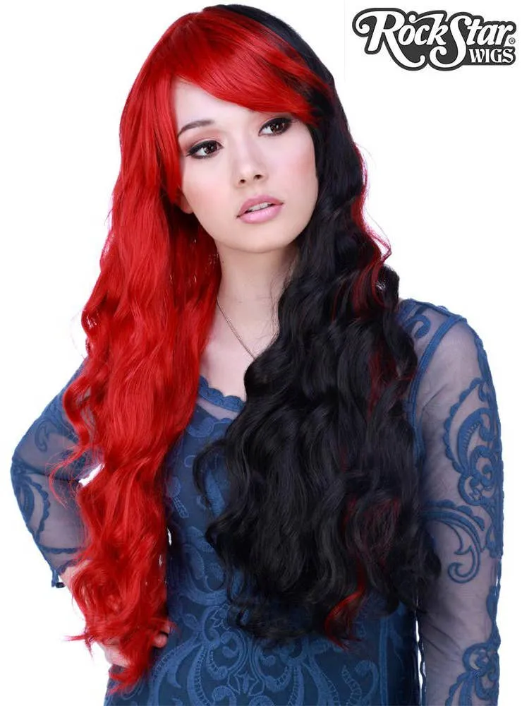 Classic Wavy Womens Red and Black Deluxe Fashion Wig