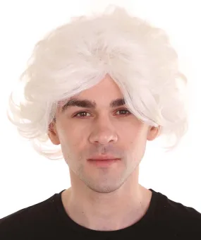 Crazy Scientist Mens Wig | White Cosplay Halloween Wig | Premium Breathable Capless Cap