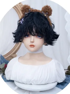 Dark Blue Short Wavy  Boy Style Wig