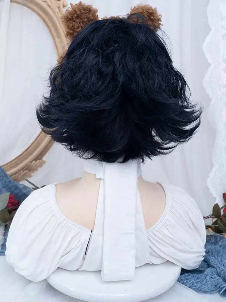 Dark Blue Short Wavy  Boy Style Wig
