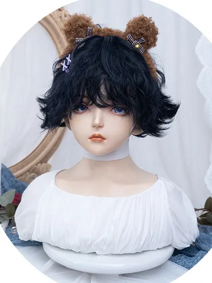 Dark Blue Short Wavy  Boy Style Wig
