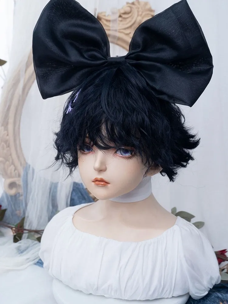 Dark Blue Short Wavy  Boy Style Wig