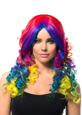Deluxe Long Curly Rainbow Womens Costume Wig