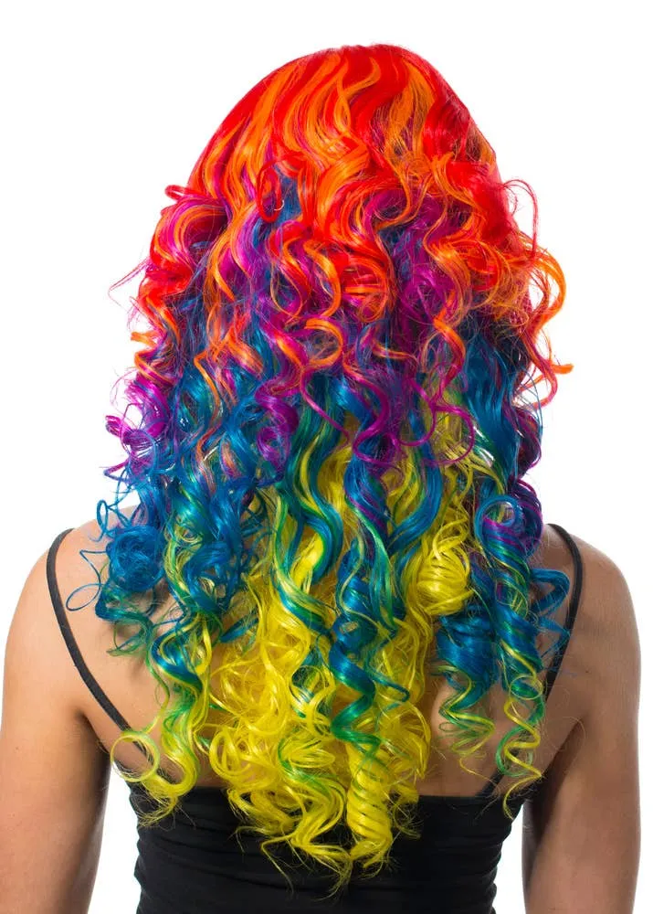 Deluxe Long Curly Rainbow Womens Costume Wig