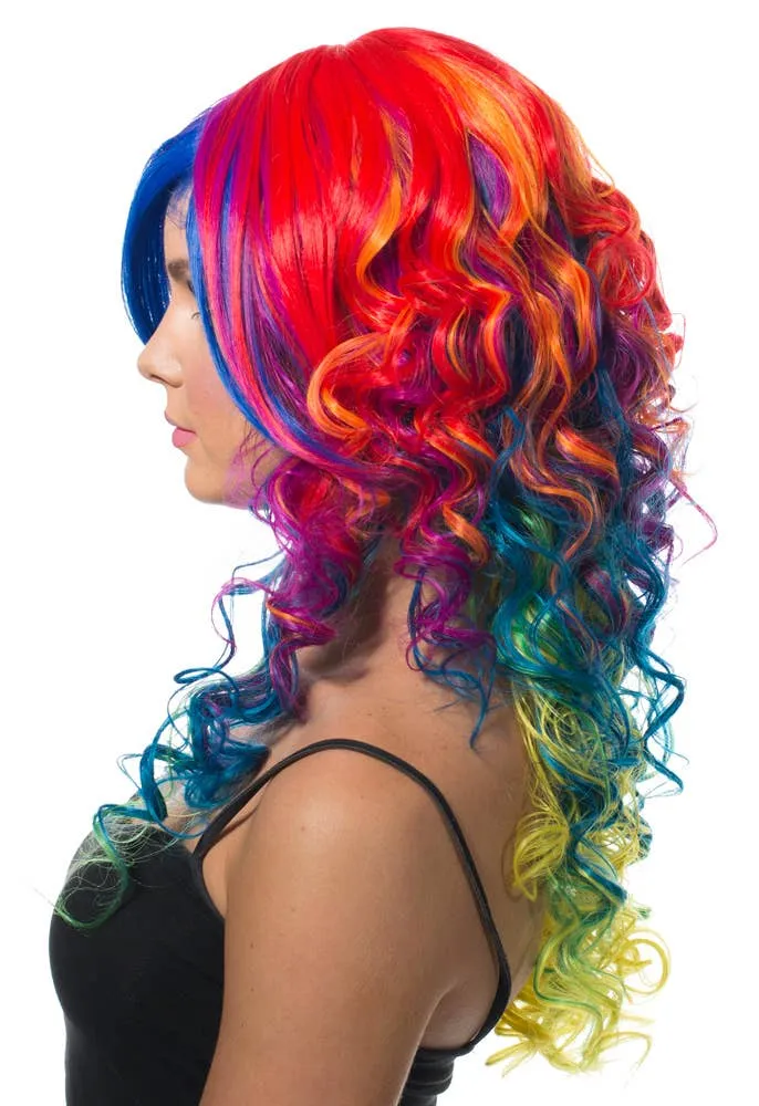 Deluxe Long Curly Rainbow Womens Costume Wig