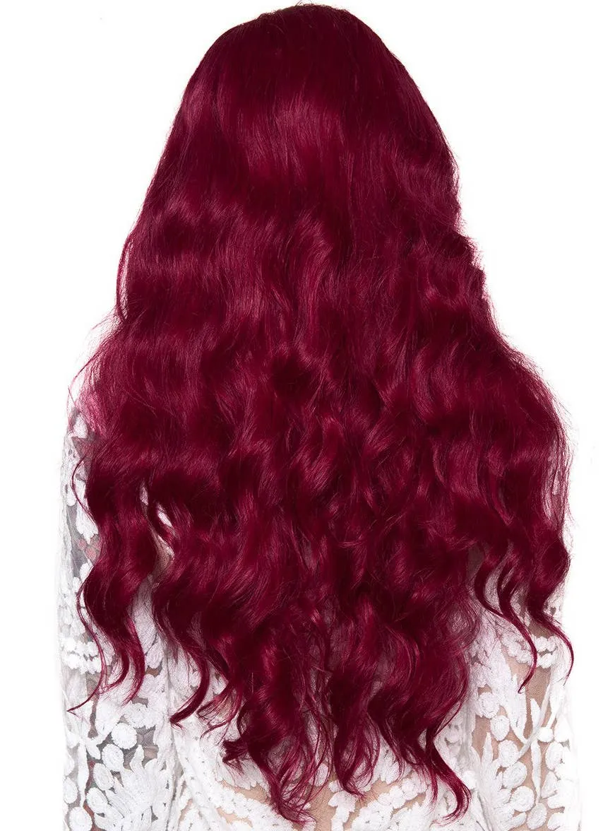 Deluxe Long Wavy Cranberry Red Heat Resistant Womens Wig