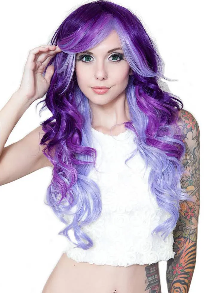 Deluxe Purple Possession Heat Resistant Long Curly Womens Wig