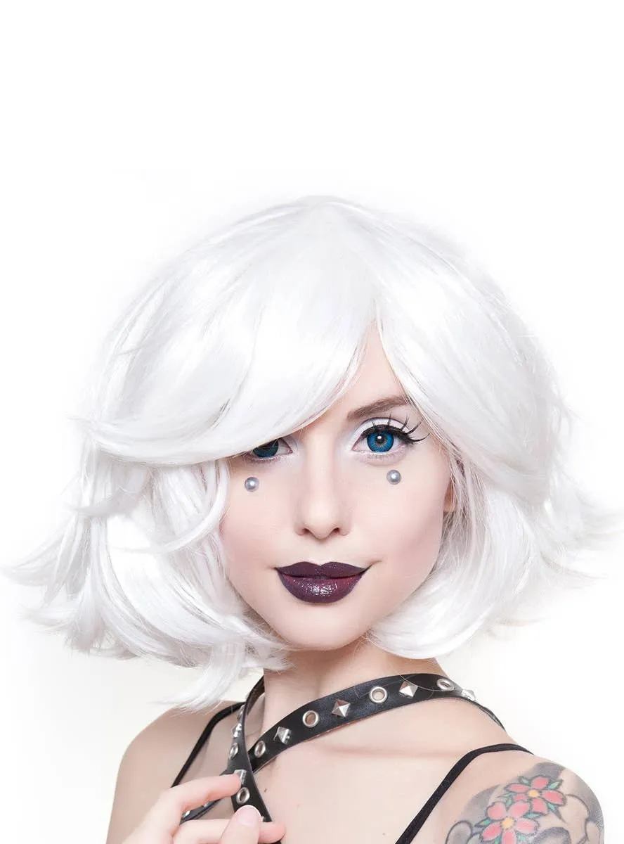 Deluxe Womens White Bob Fashion Wig with Side Fringe