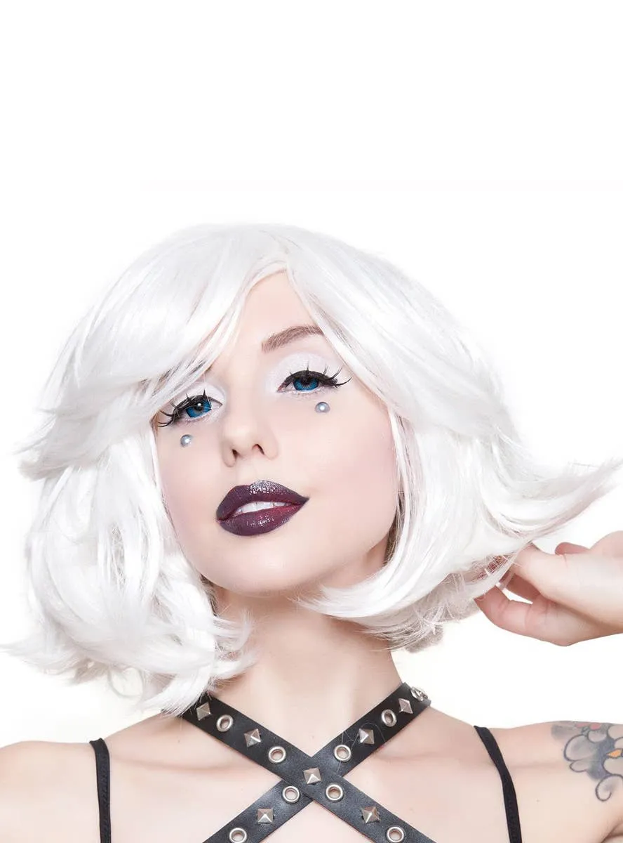 Deluxe Womens White Bob Fashion Wig with Side Fringe