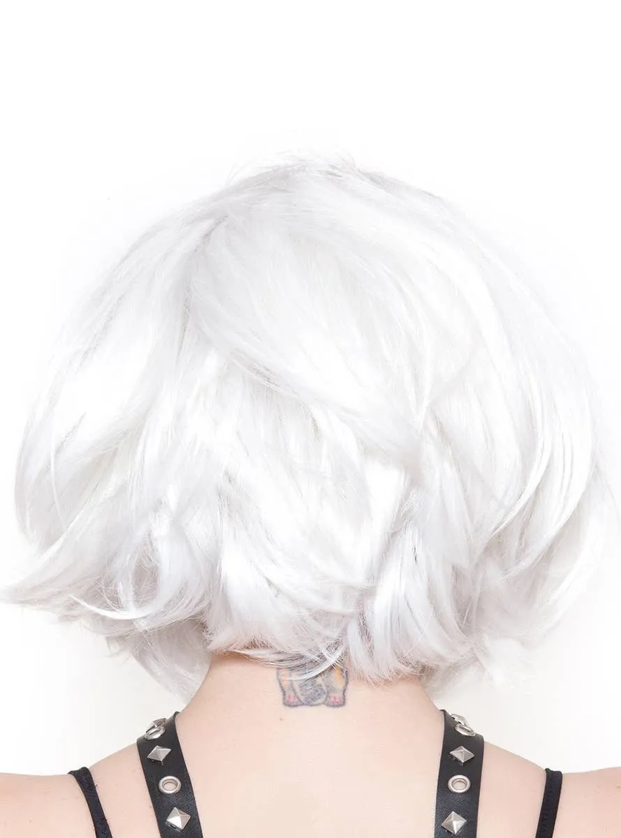 Deluxe Womens White Bob Fashion Wig with Side Fringe