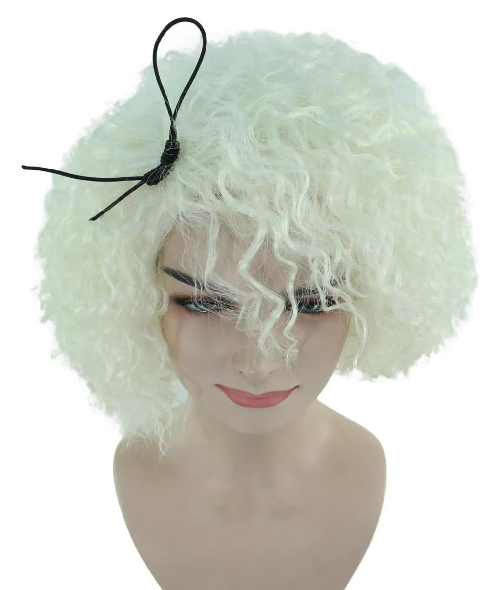 Doll Curly White Womens Wig | Super Sized Jumbo Character Cosplay Halloween Wig | Premium Breathable Capless Cap