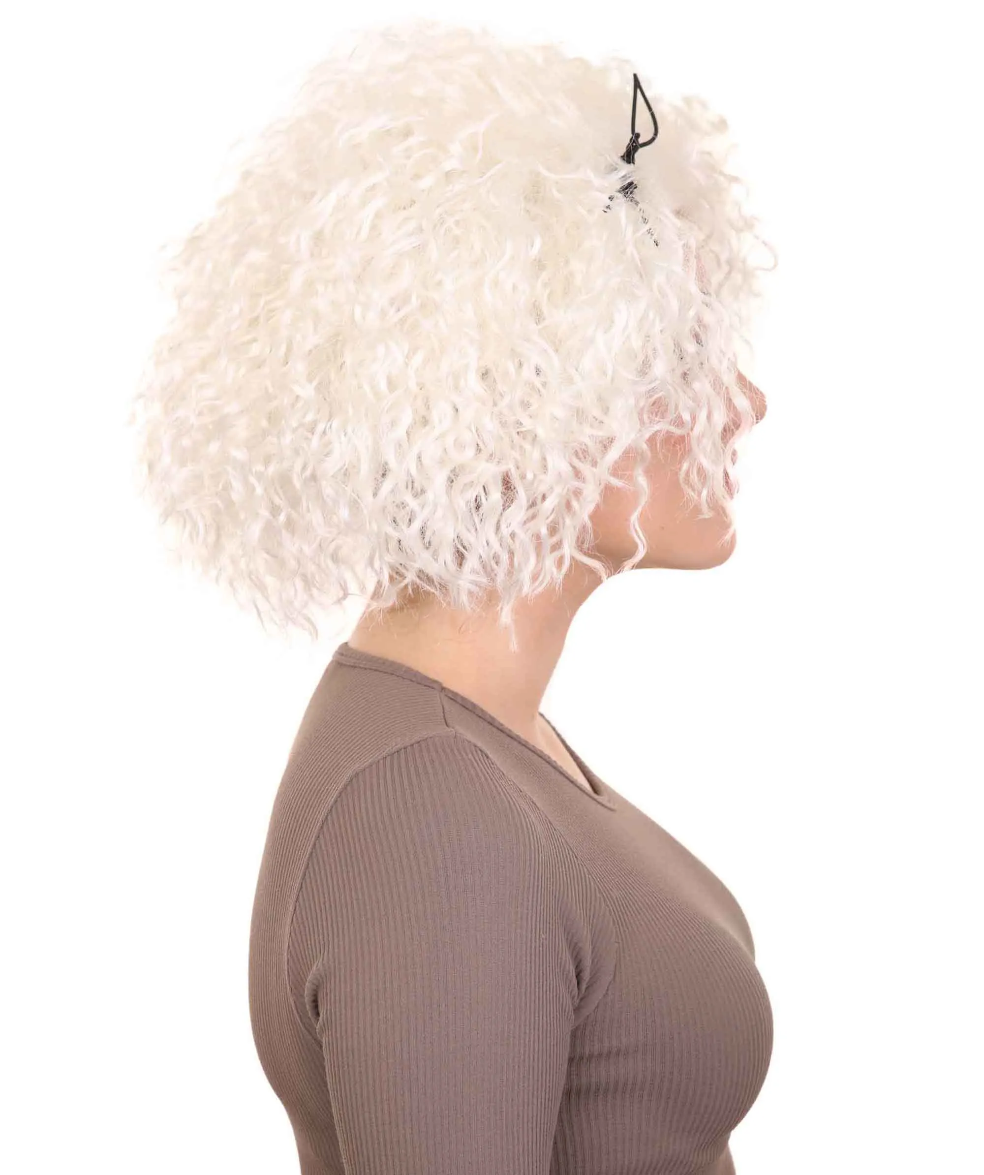 Doll Curly White Womens Wig | Super Sized Jumbo Character Cosplay Halloween Wig | Premium Breathable Capless Cap