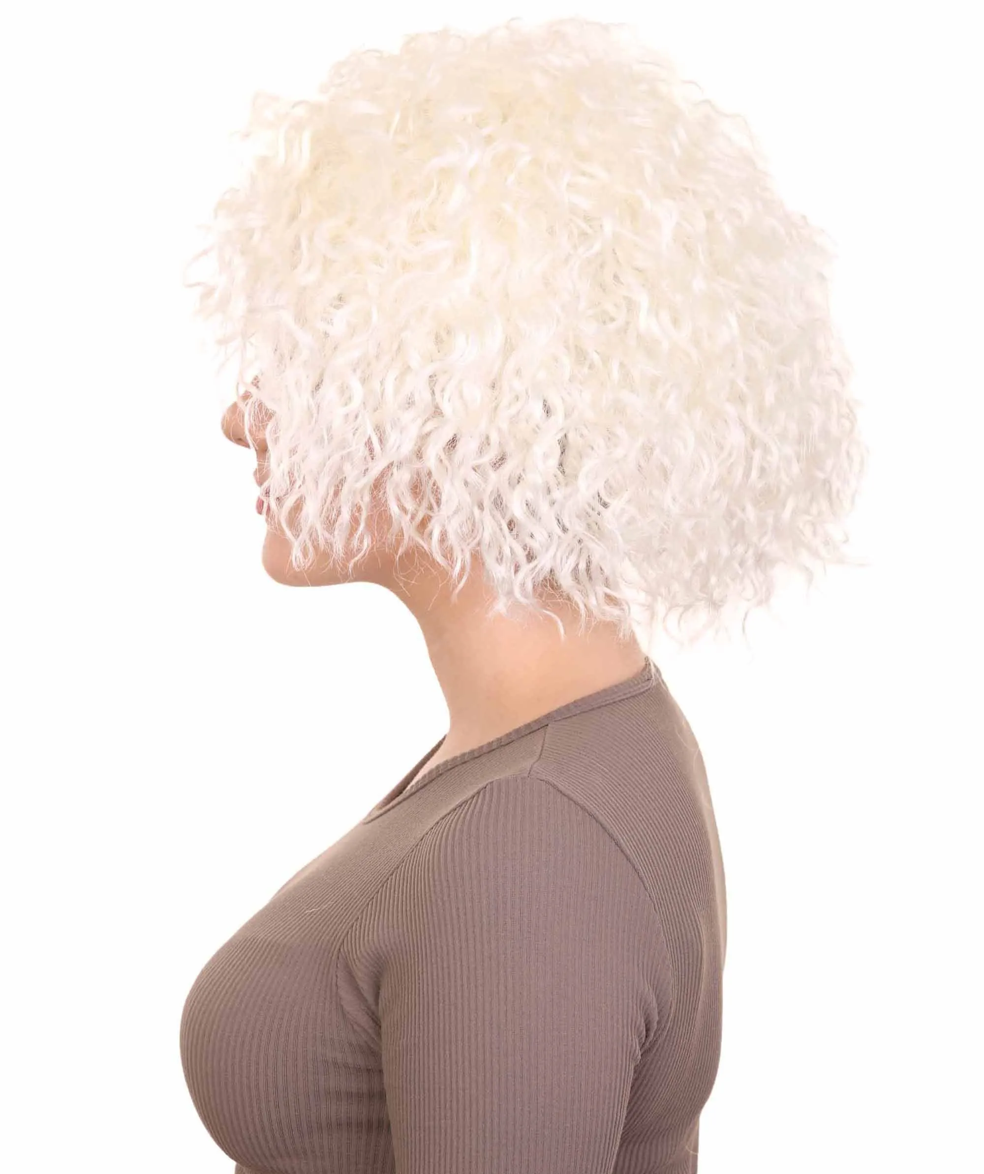 Doll Curly White Womens Wig | Super Sized Jumbo Character Cosplay Halloween Wig | Premium Breathable Capless Cap