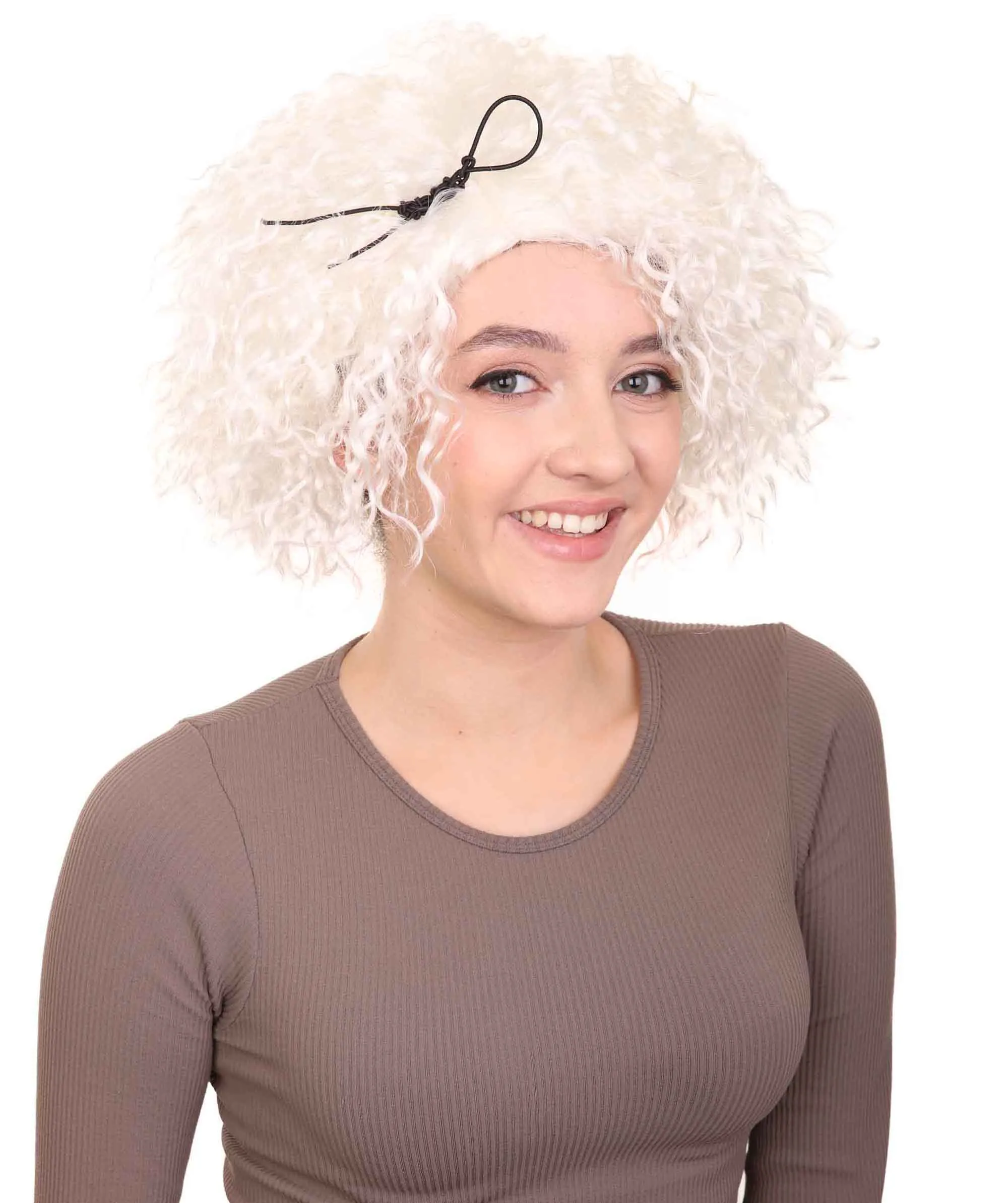 Doll Curly White Womens Wig | Super Sized Jumbo Character Cosplay Halloween Wig | Premium Breathable Capless Cap