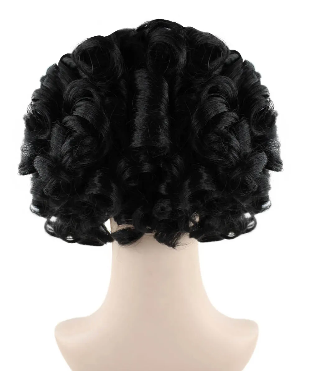 Fairytale Womens Wig | Black Short Cosplay Halloween Wig With Red Ribbon | Premium Breathable Capless Cap