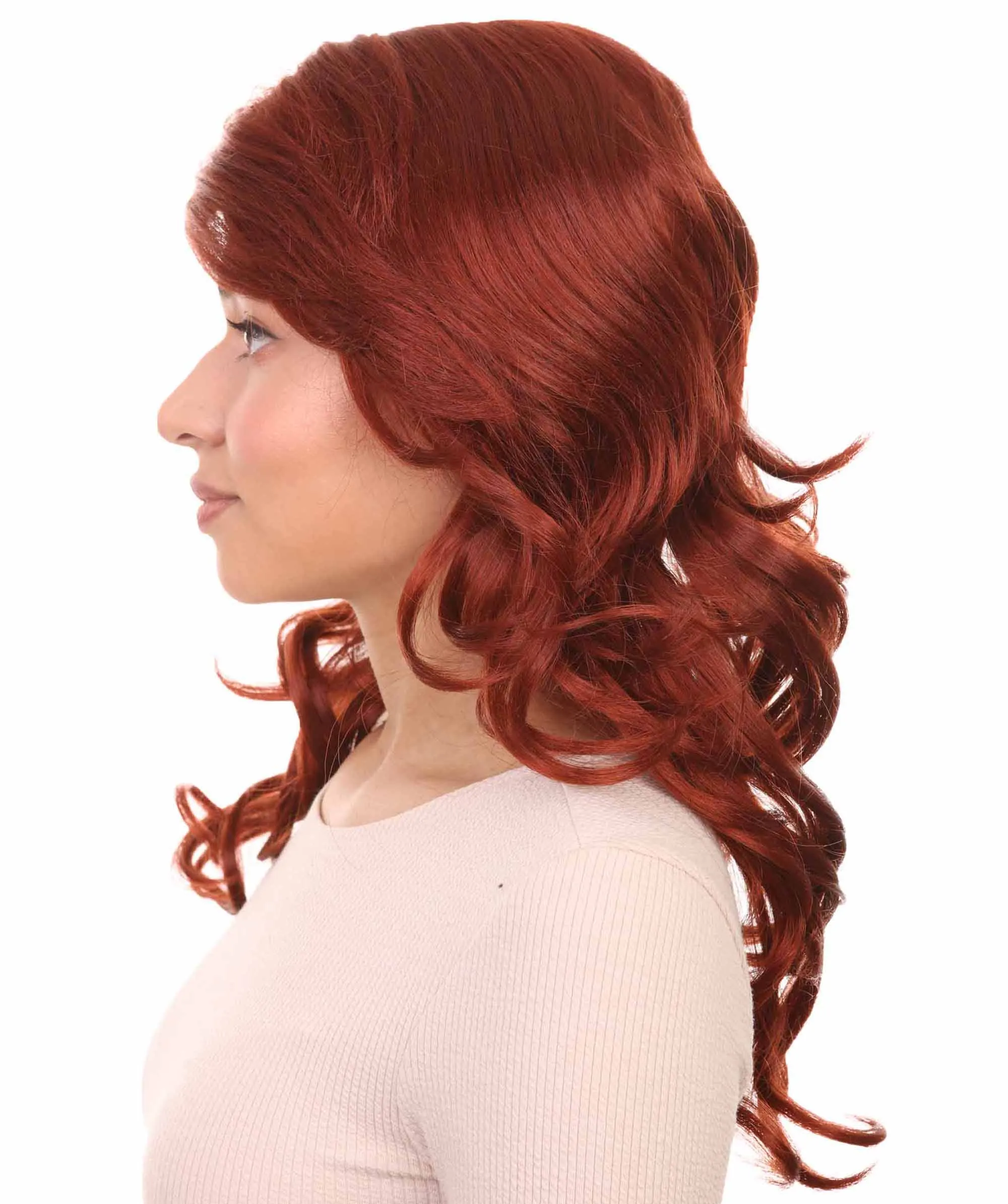 Fancy Auburn Wavy Womens Wig | Medium Glamour Halloween Wig | Premium Breathable Capless Cap