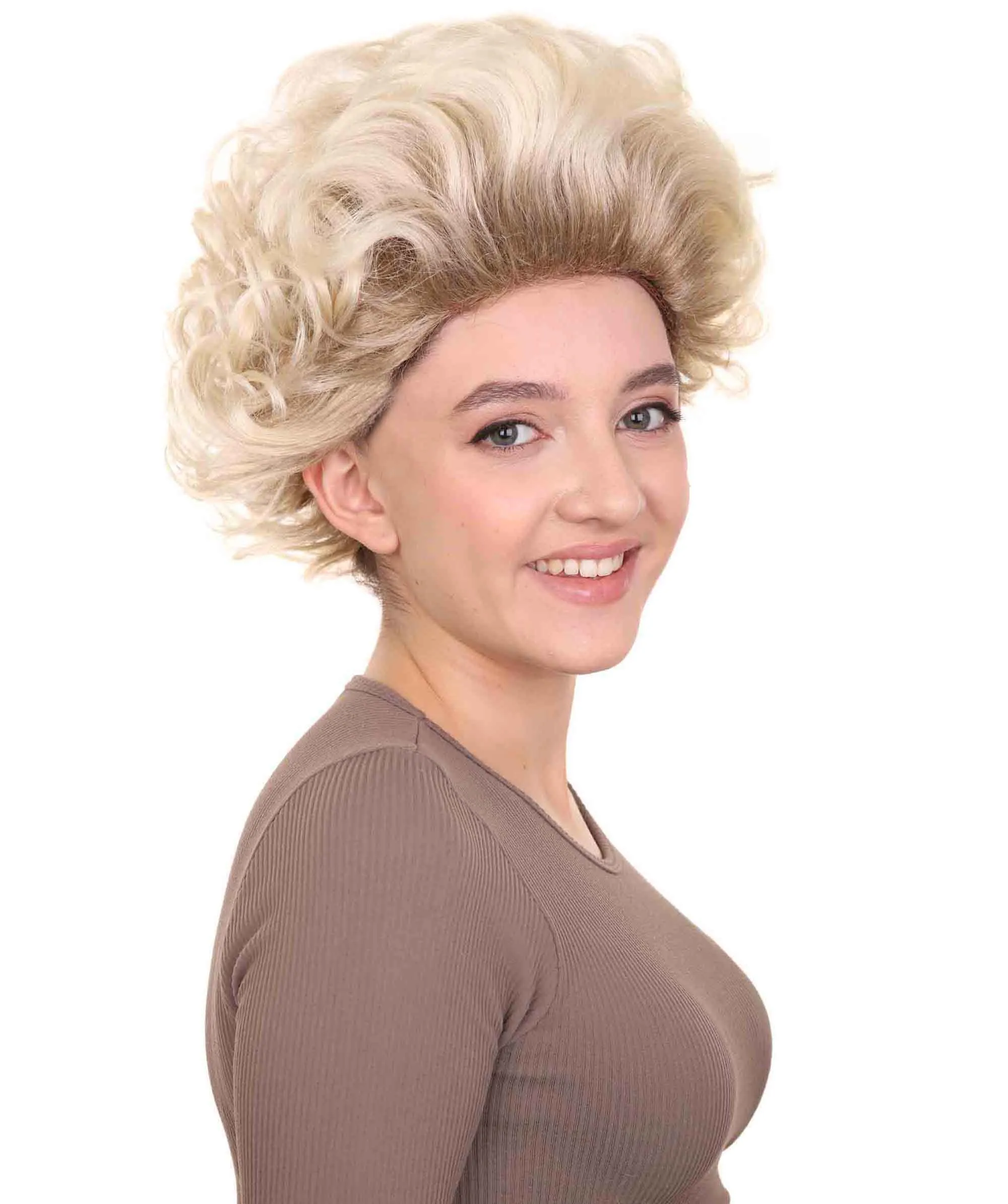Fancy Blonde Curly Womens Wig | All Back Halloween Wig | Premium Breathable Capless Cap