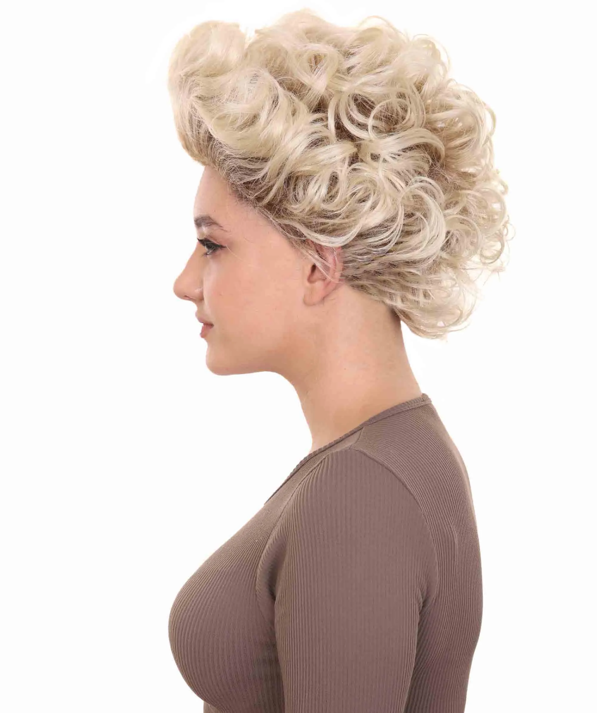 Fancy Blonde Curly Womens Wig | All Back Halloween Wig | Premium Breathable Capless Cap