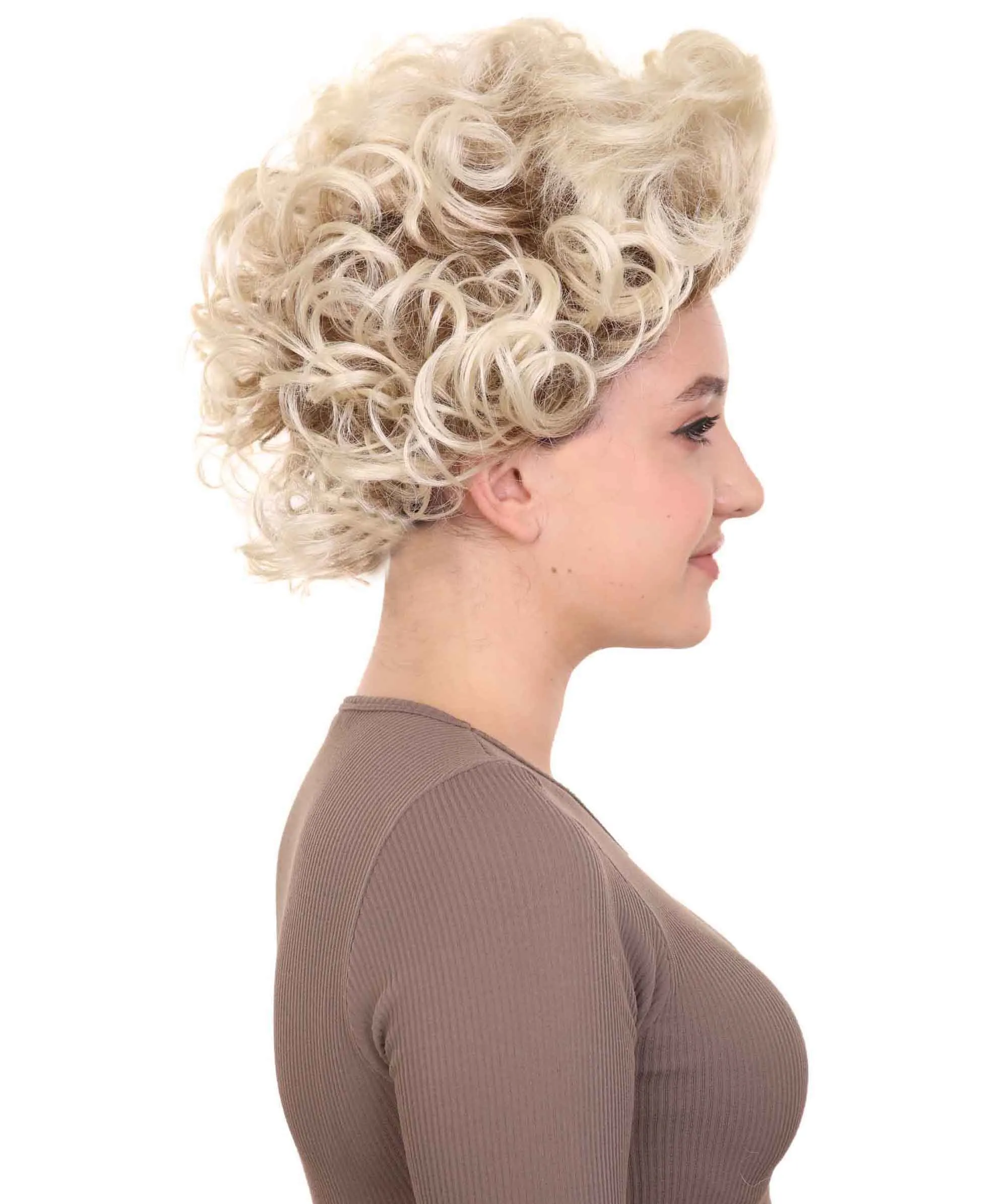 Fancy Blonde Curly Womens Wig | All Back Halloween Wig | Premium Breathable Capless Cap