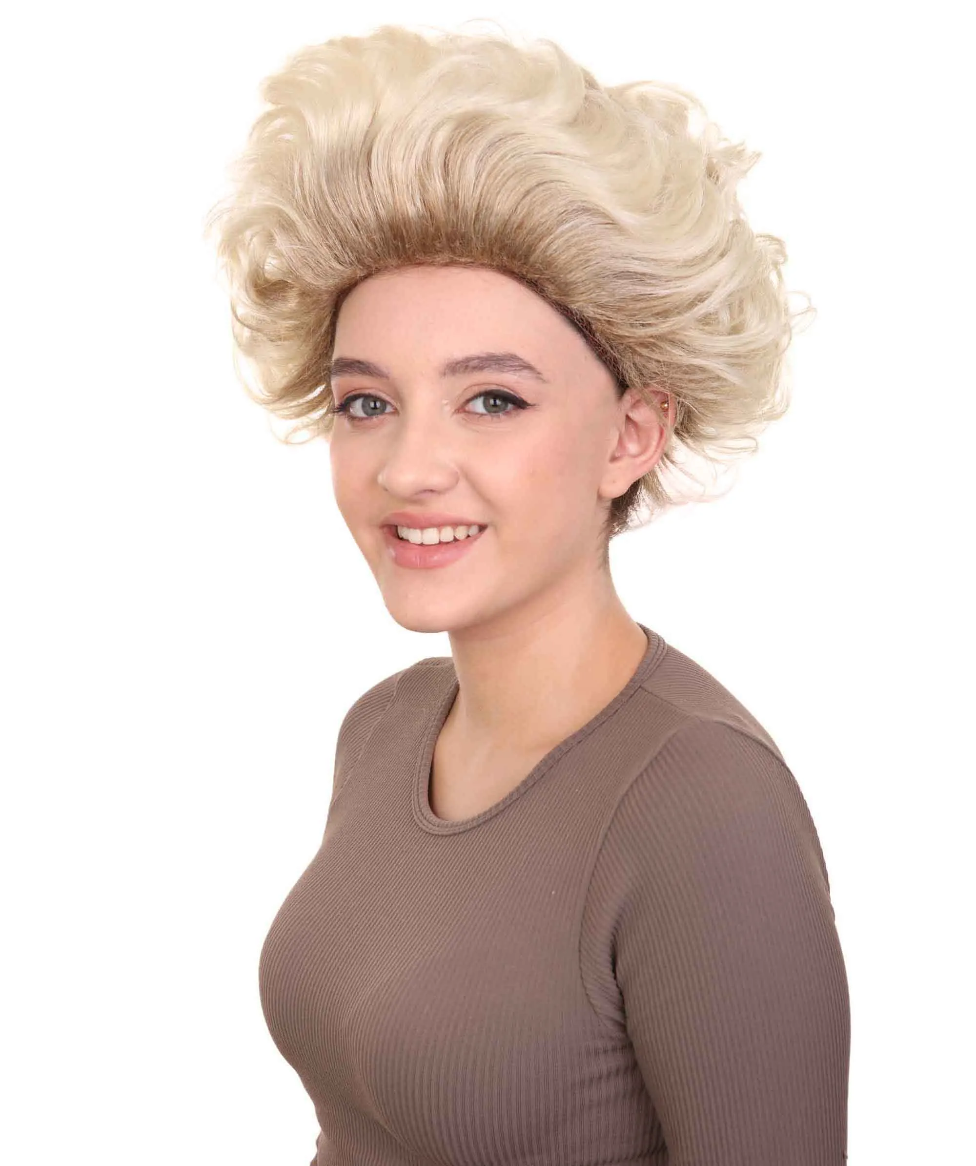 Fancy Blonde Curly Womens Wig | All Back Halloween Wig | Premium Breathable Capless Cap