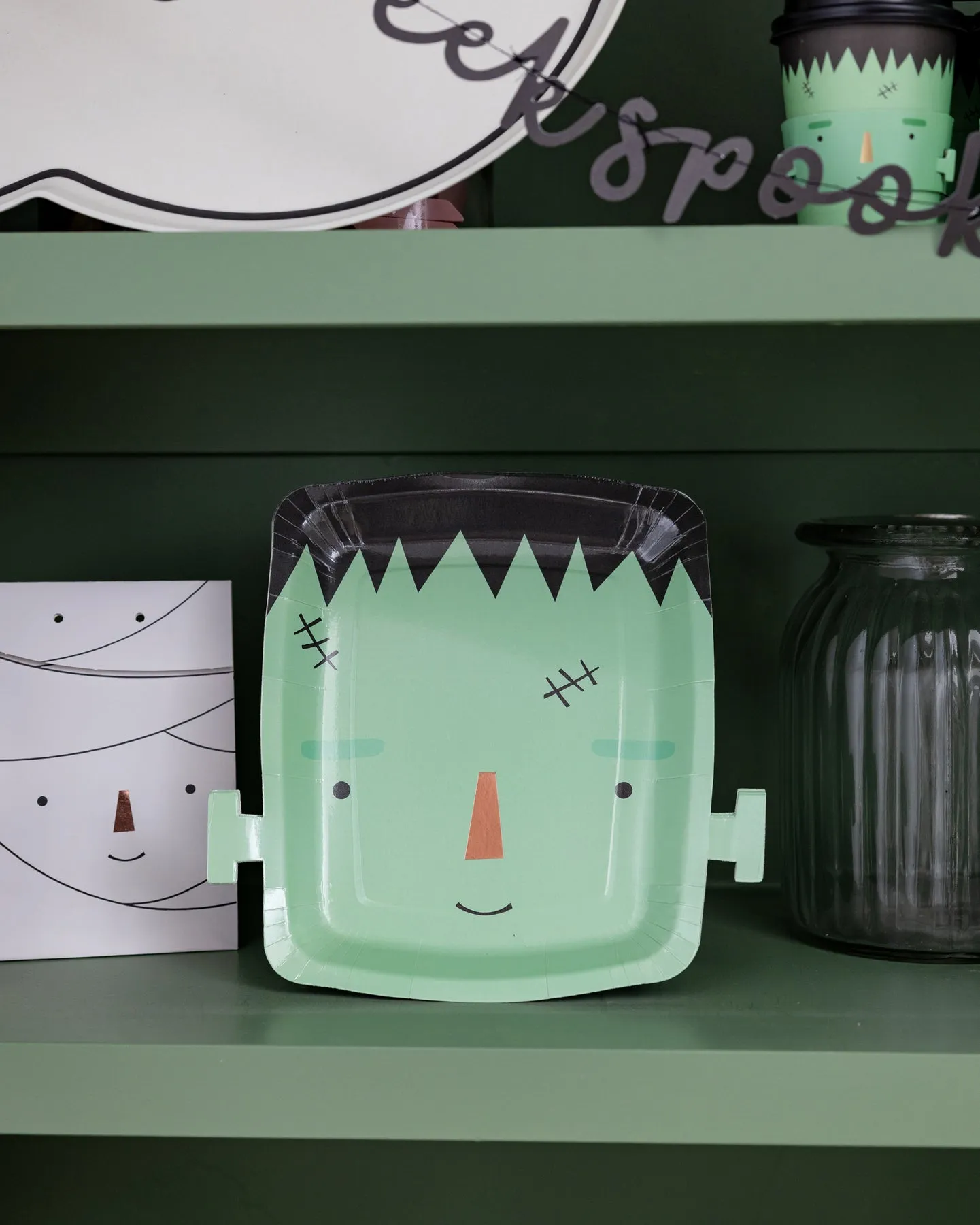 Frank and Mummy Frankenstein Shaped Paper Plates