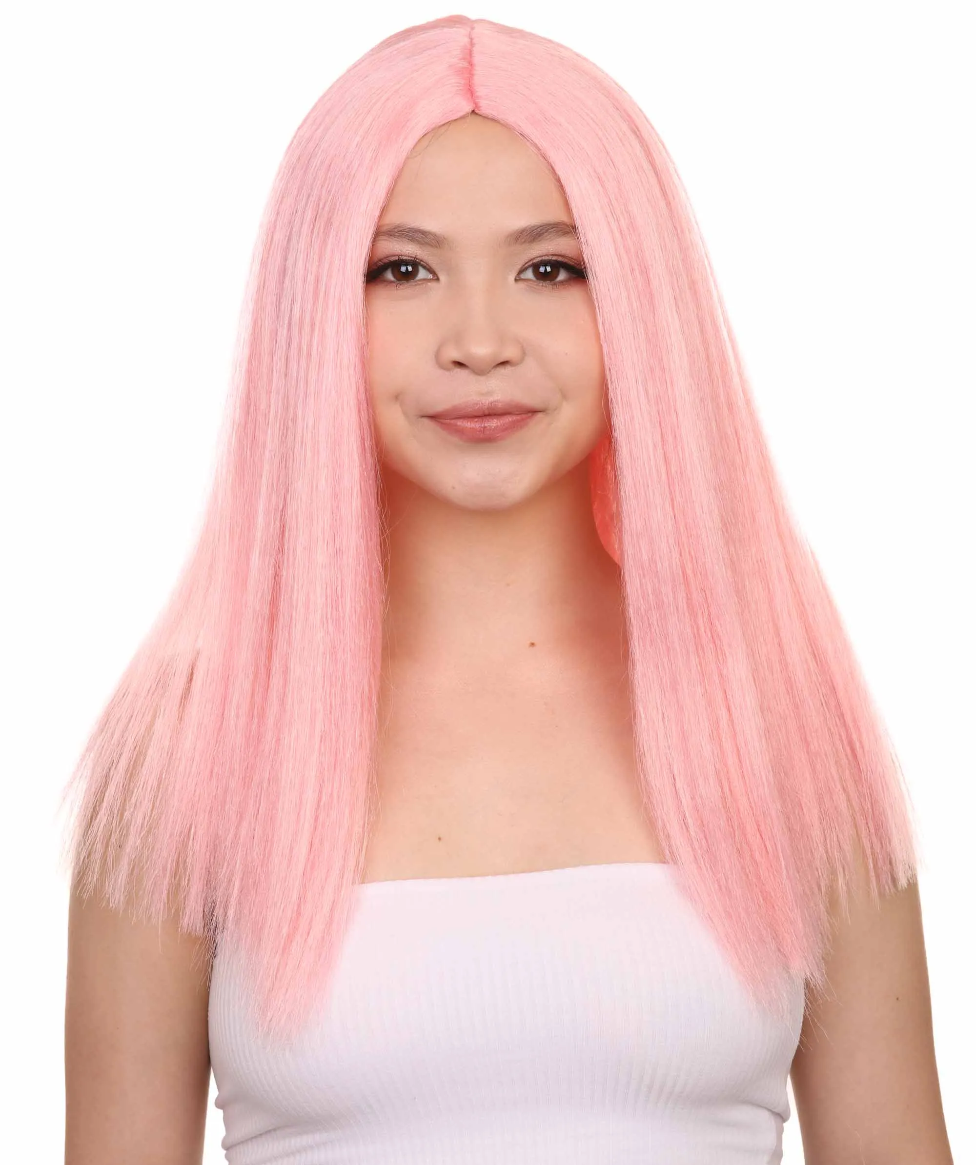 Glamorous Pink Womens Wig | Stright Medium Fancy Cosplay Halloween Wig | Premium Breathable Capless Cap